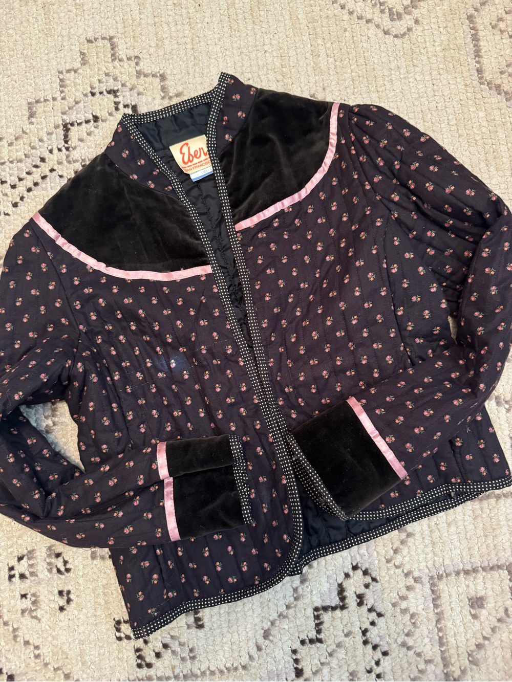 vintage 1970s Eber San Francisco quilted calico jacket Size S - Picture 4 of 14